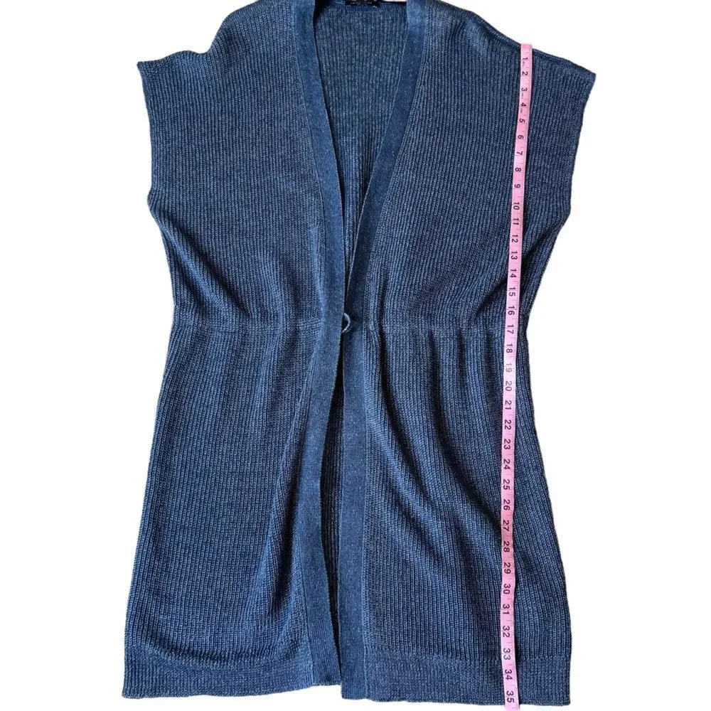 Lafayette 148 Hemp Blue Marled Long Line Cardigan Vest